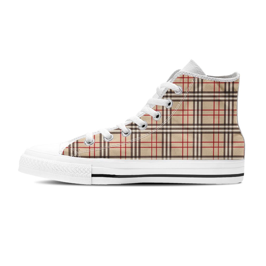 Beige Plaid Tartan Men's High Top Shoes-grizzshop