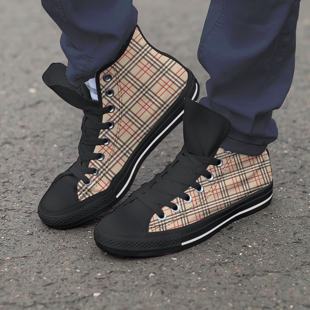 Beige Plaid Tartan Men's High Top Shoes-grizzshop