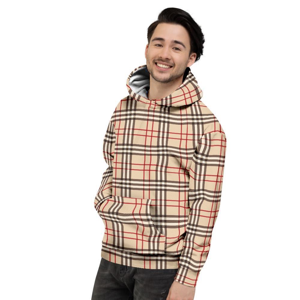 Beige Plaid Tartan Men's Hoodie-grizzshop