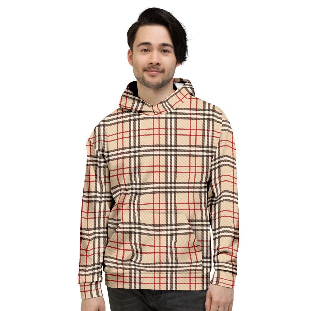 Beige Plaid Tartan Men's Hoodie-grizzshop