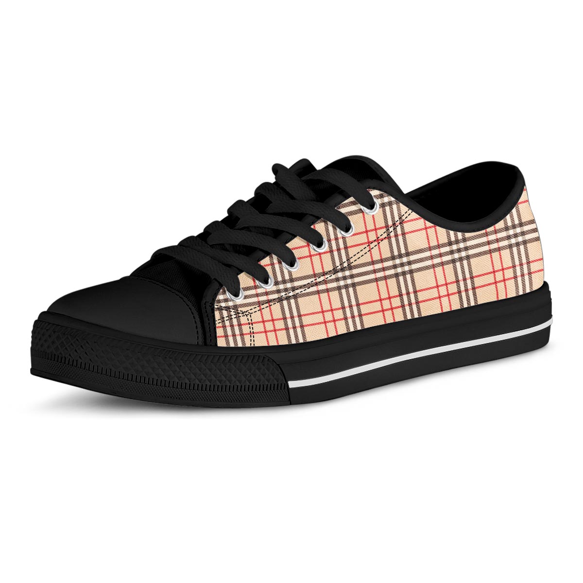 Beige Plaid Tartan Men's Low Top Shoes-grizzshop
