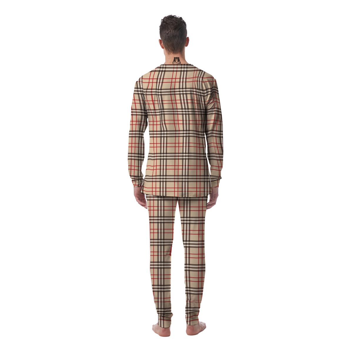 Beige Plaid Tartan Men's Pajamas-grizzshop