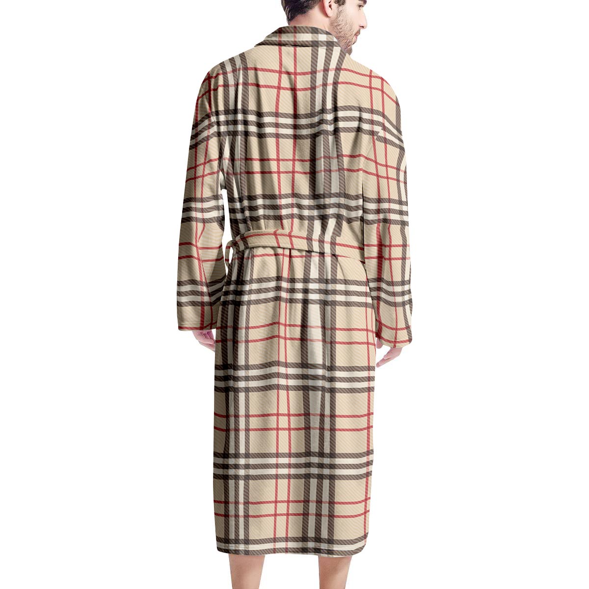 Beige Plaid Tartan Men's Robe-grizzshop