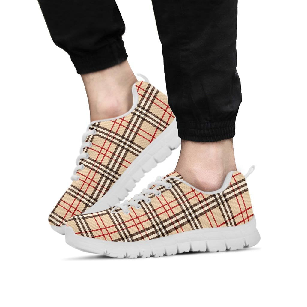 Beige Plaid Tartan Men's Sneakers-grizzshop