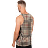 Beige Plaid Tartan Men's Tank Tops-grizzshop