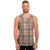 Beige Plaid Tartan Men's Tank Tops-grizzshop