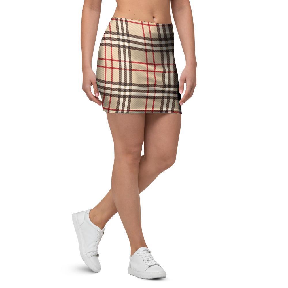 Beige Plaid Tartan Mini Skirt-grizzshop