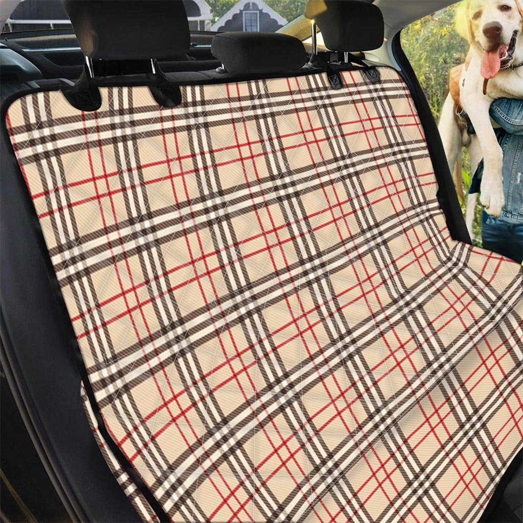 Beige Plaid Tartan Pet Car Seat Cover-grizzshop