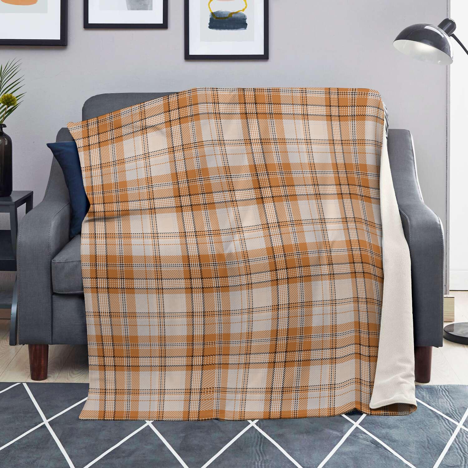 Beige Plaid Tartan Print Blanket-grizzshop