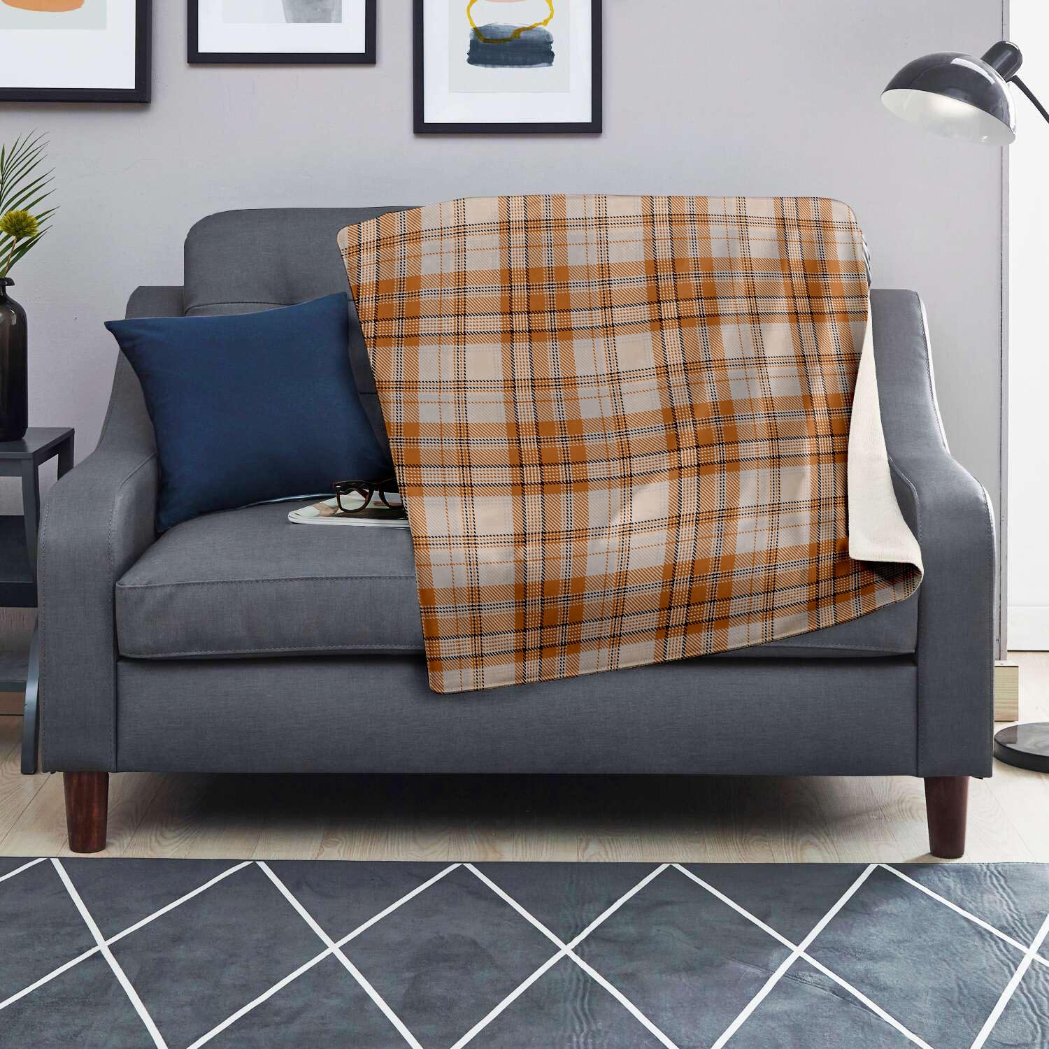 Beige Plaid Tartan Print Blanket-grizzshop