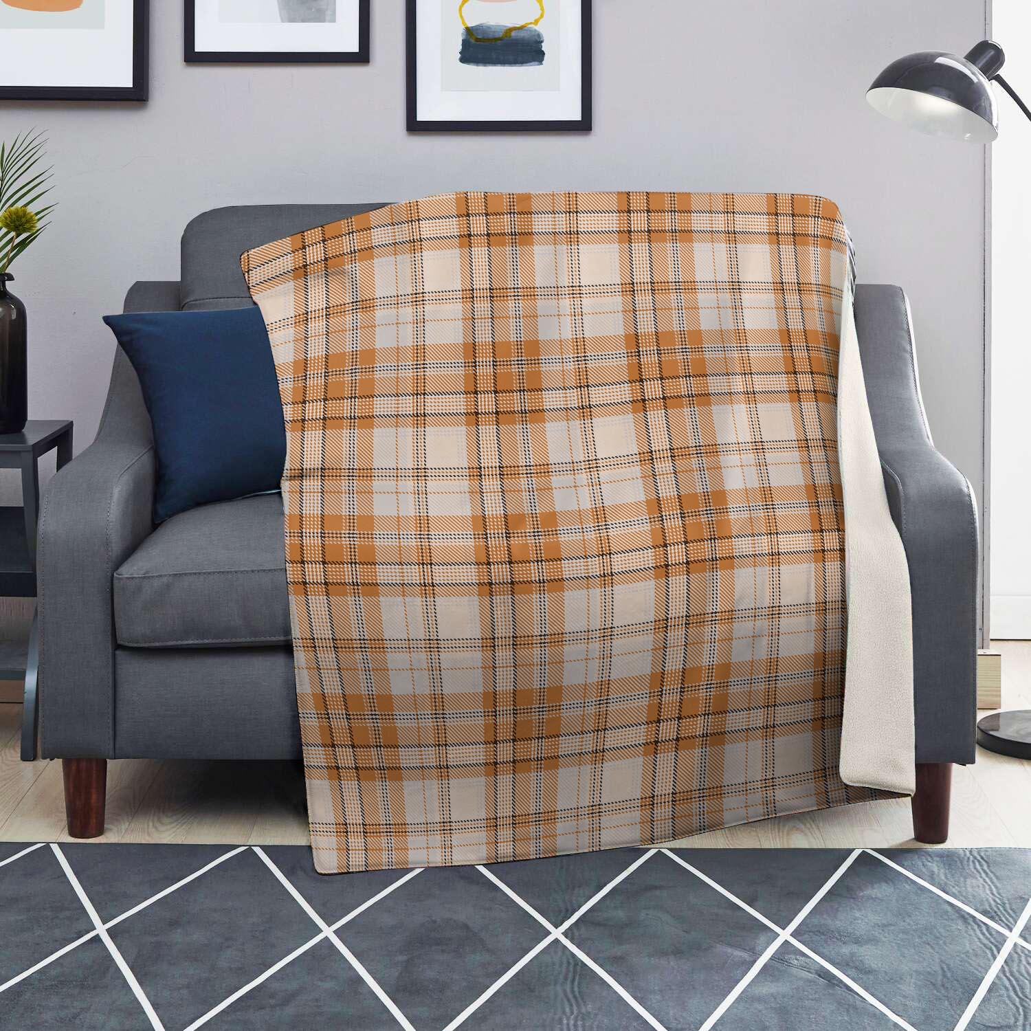 Beige Plaid Tartan Print Blanket-grizzshop