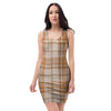 Beige Plaid Tartan Print Bodycon Dress-grizzshop