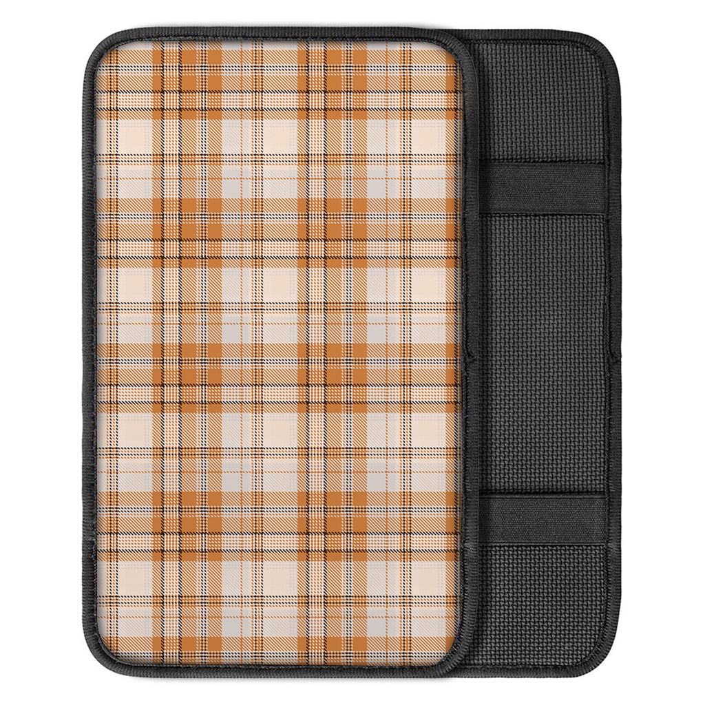 Beige Plaid Tartan Print Car Console Cover-grizzshop