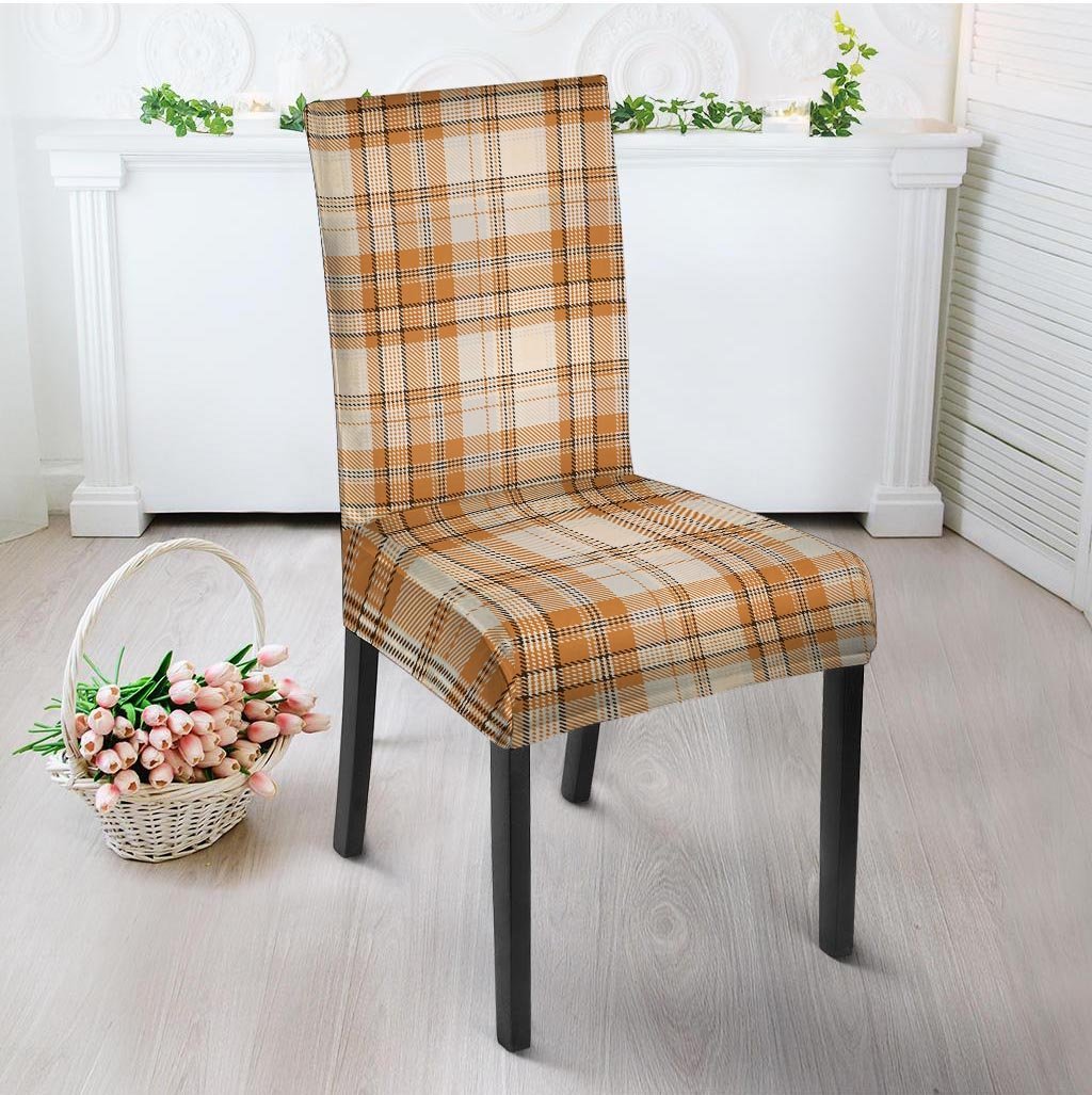 Beige Plaid Tartan Print Chair Cover-grizzshop