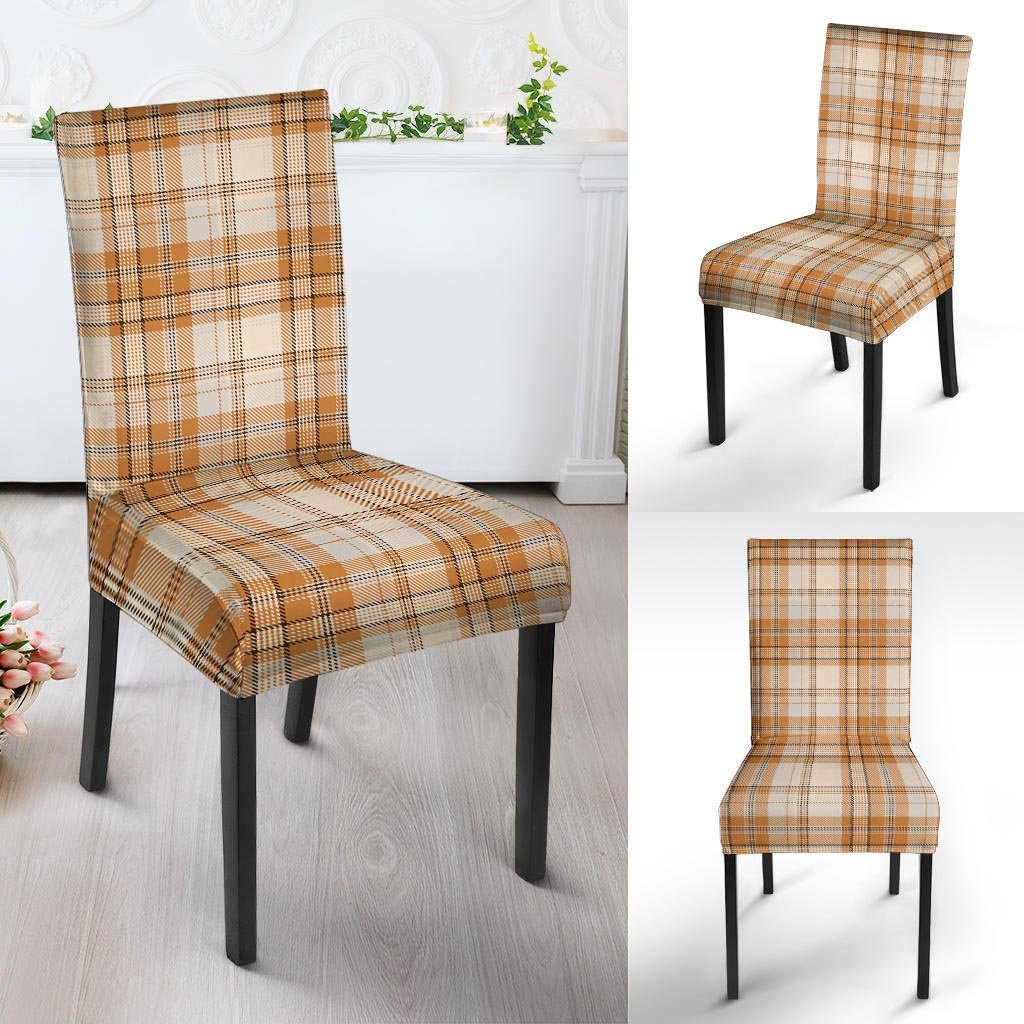 Beige Plaid Tartan Print Chair Cover-grizzshop