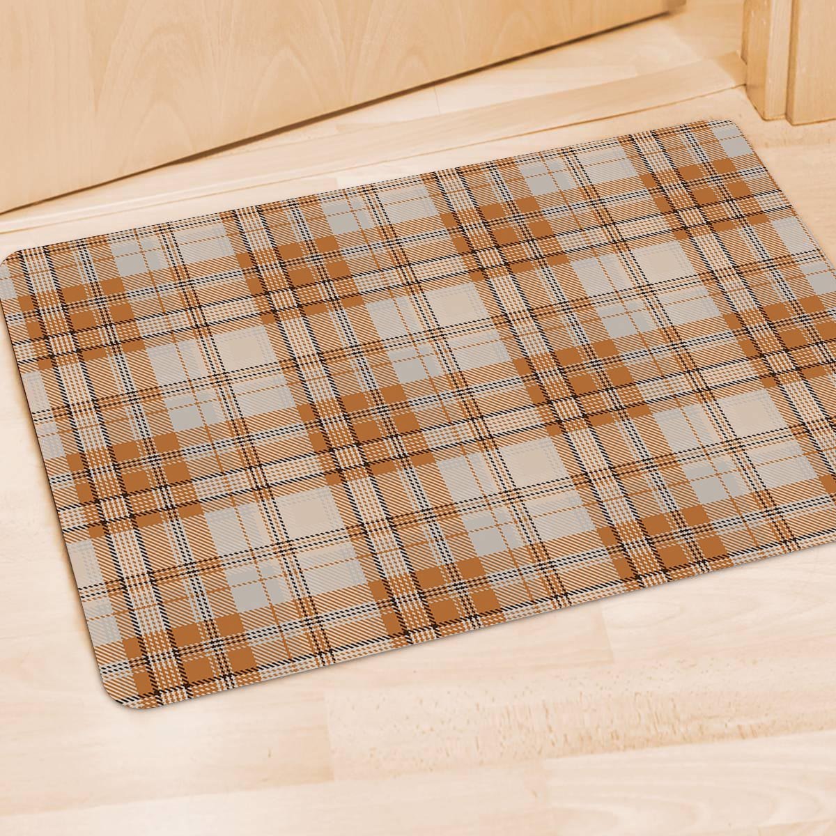 Beige Plaid Tartan Print Door Mat-grizzshop