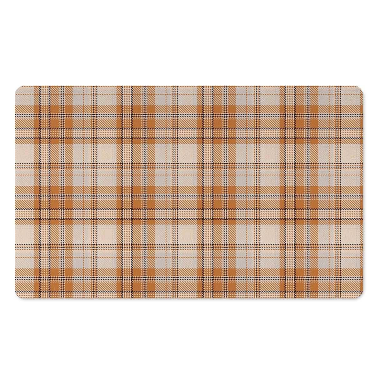 Beige Plaid Tartan Print Door Mat-grizzshop