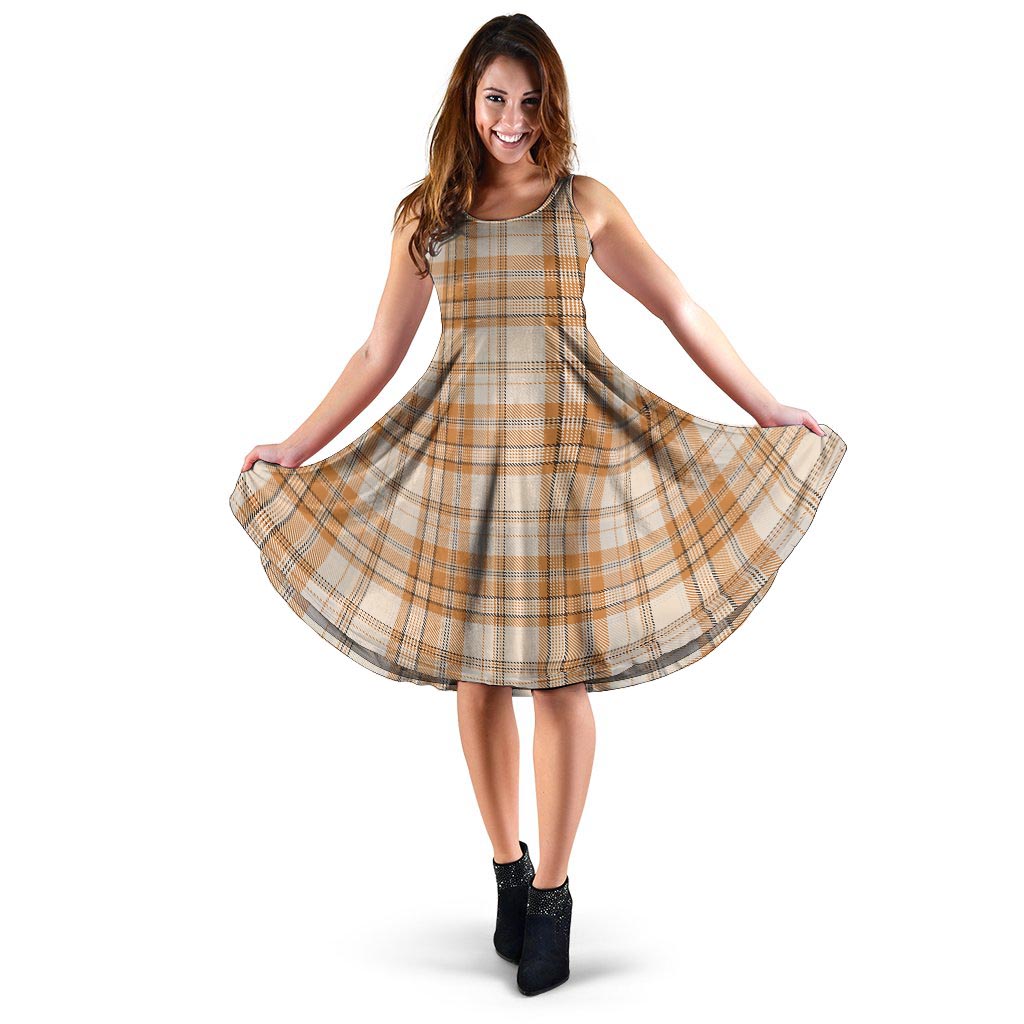 Beige Plaid Tartan Print Dress-grizzshop