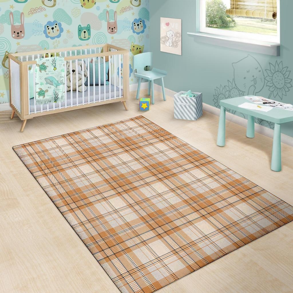 Beige Plaid Tartan Print Floor Mat-grizzshop