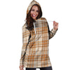 Beige Plaid Tartan Print Hoodie Dress-grizzshop