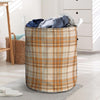 Beige Plaid Tartan Print Laundry Basket-grizzshop