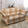 Beige Plaid Tartan Print Loveseat Cover-grizzshop