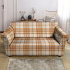 Beige Plaid Tartan Print Loveseat Cover-grizzshop