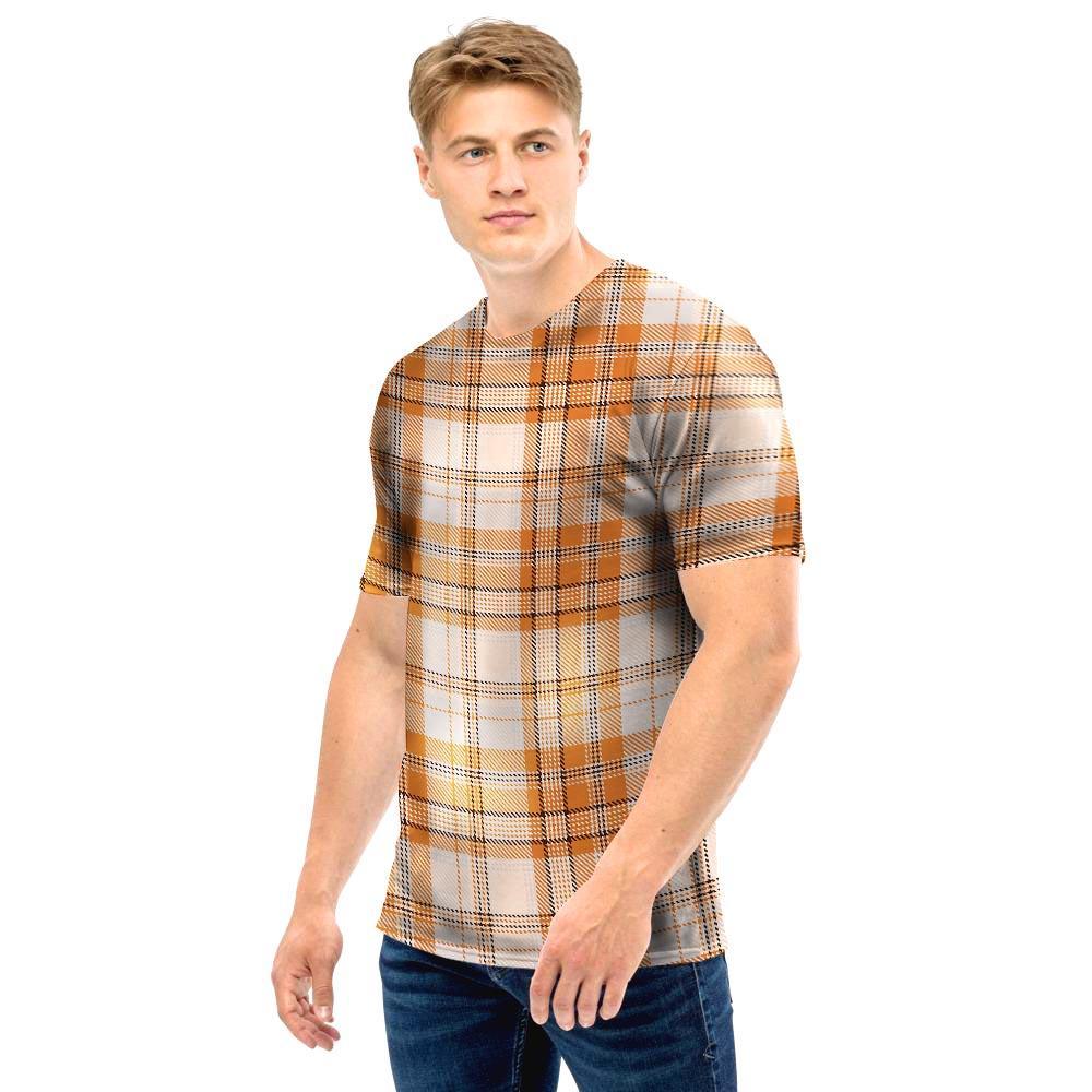 Beige Plaid Tartan Print Men T Shirt-grizzshop