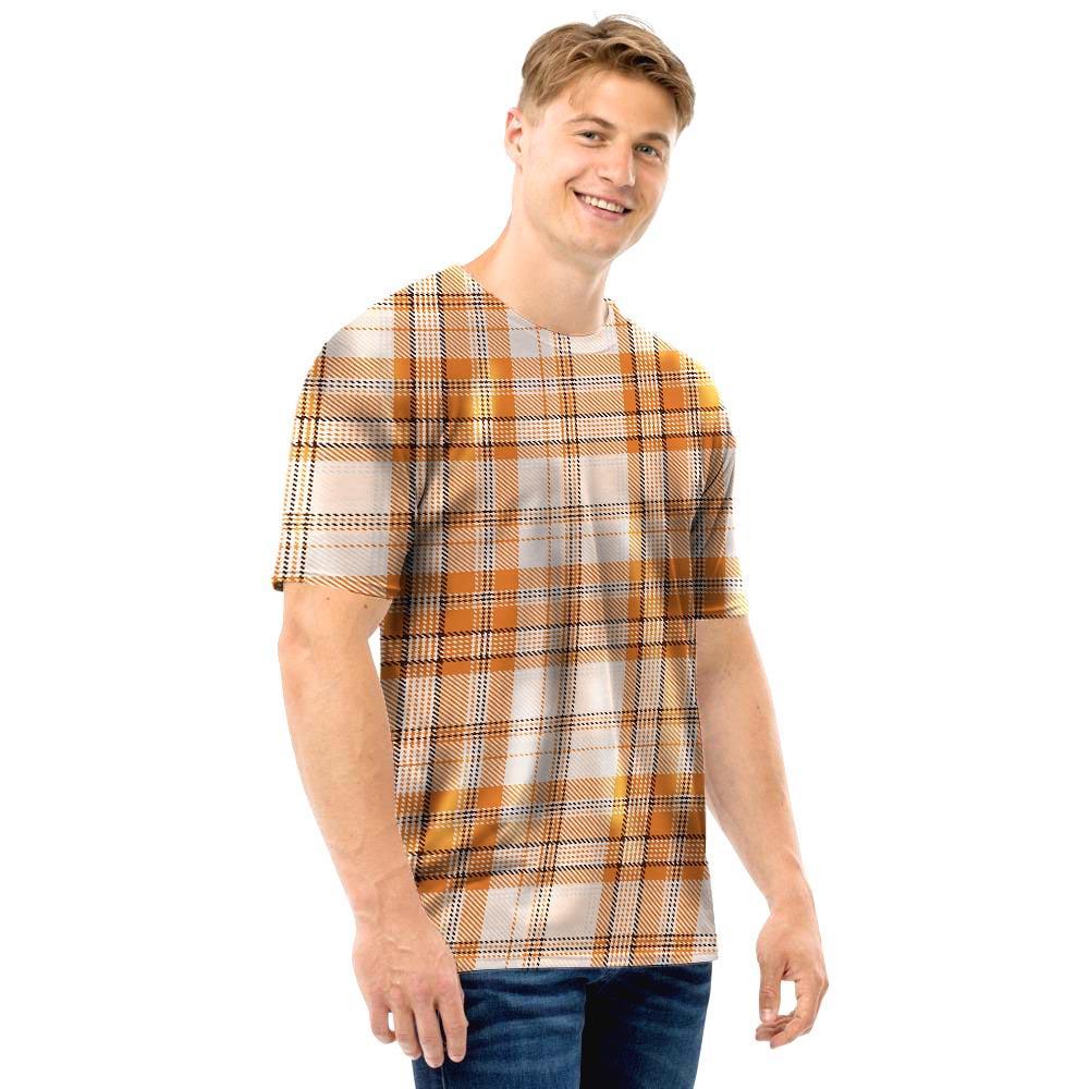 Beige Plaid Tartan Print Men T Shirt-grizzshop