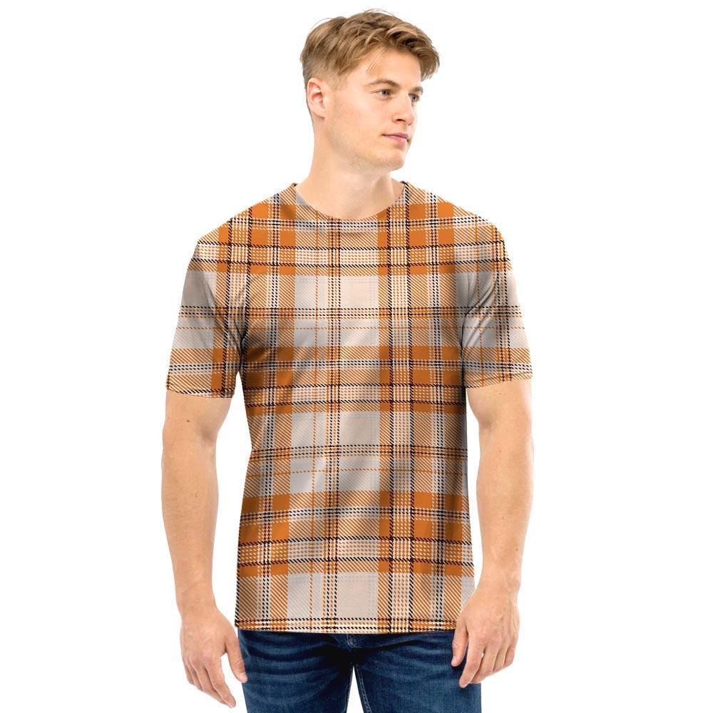 Beige Plaid Tartan Print Men T Shirt-grizzshop