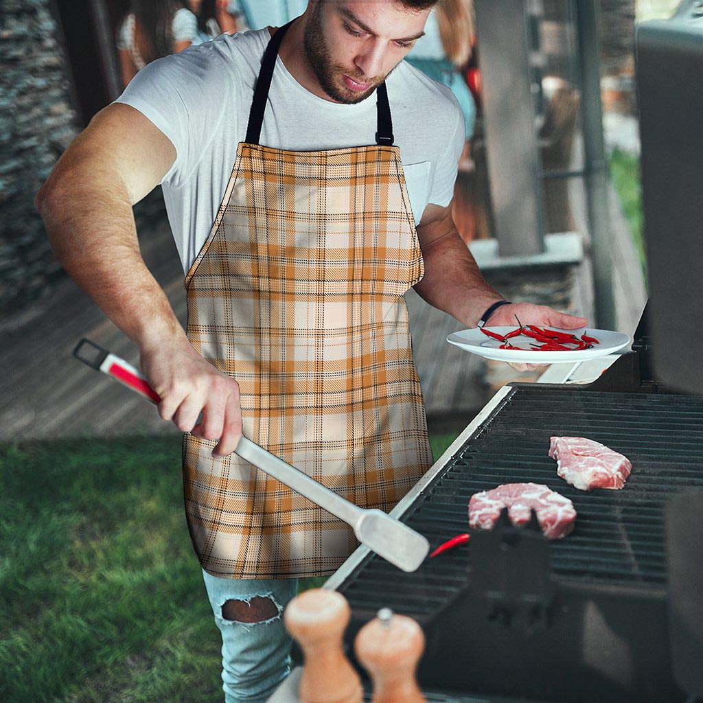 Beige Plaid Tartan Print Men's Apron-grizzshop