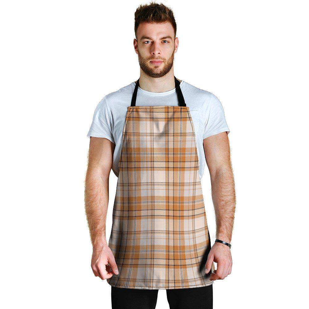 Beige Plaid Tartan Print Men's Apron-grizzshop