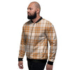 Beige Plaid Tartan Print Men's Bomber Jacket-grizzshop