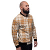 Beige Plaid Tartan Print Men's Bomber Jacket-grizzshop