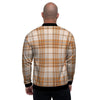 Beige Plaid Tartan Print Men's Bomber Jacket-grizzshop