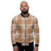 Beige Plaid Tartan Print Men's Bomber Jacket-grizzshop