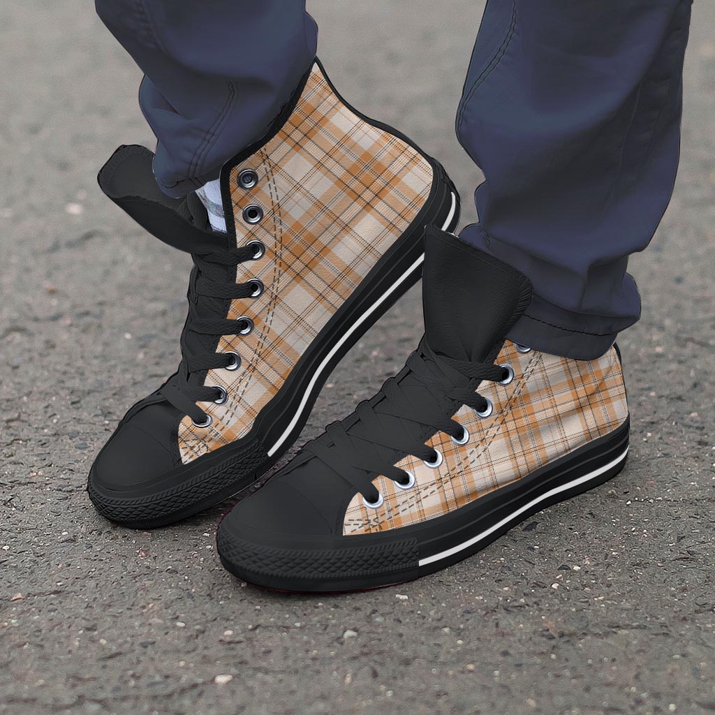 Beige Plaid Tartan Print Men's High Top Shoes-grizzshop