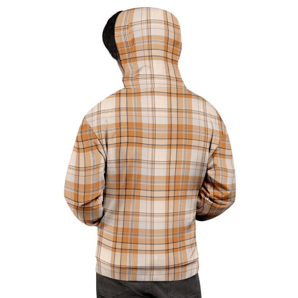 Beige Plaid Tartan Print Men's Hoodie-grizzshop