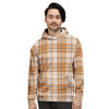 Beige Plaid Tartan Print Men's Hoodie-grizzshop