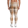 Beige Plaid Tartan Print Men's Leggings-grizzshop