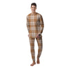 Beige Plaid Tartan Print Men's Pajamas-grizzshop