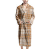 Beige Plaid Tartan Print Men's Robe-grizzshop