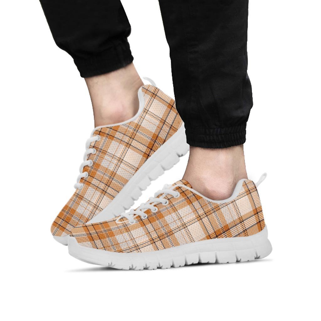 Beige Plaid Tartan Print Men's Sneakers-grizzshop