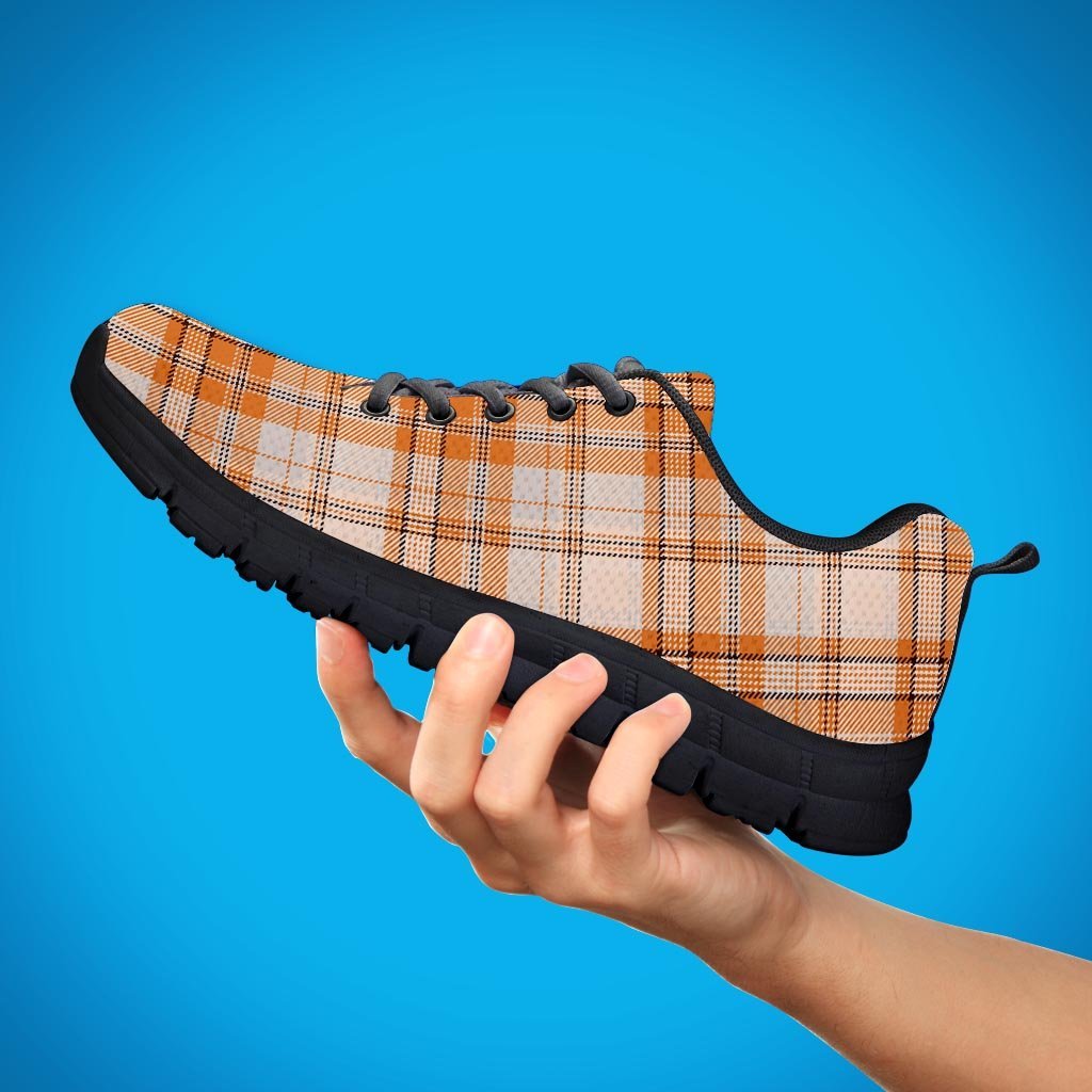 Beige Plaid Tartan Print Men's Sneakers-grizzshop