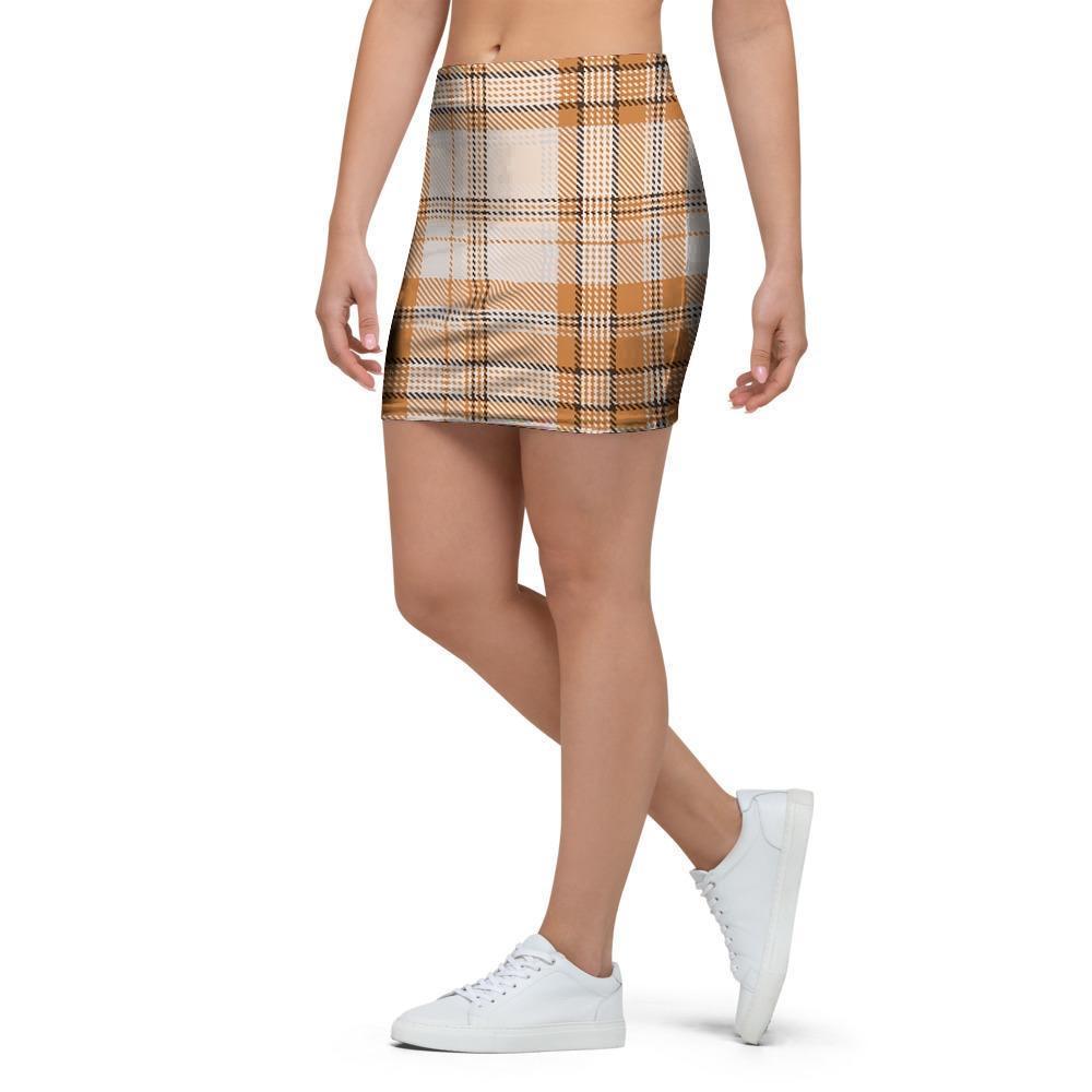 Beige Plaid Tartan Print Mini Skirt-grizzshop