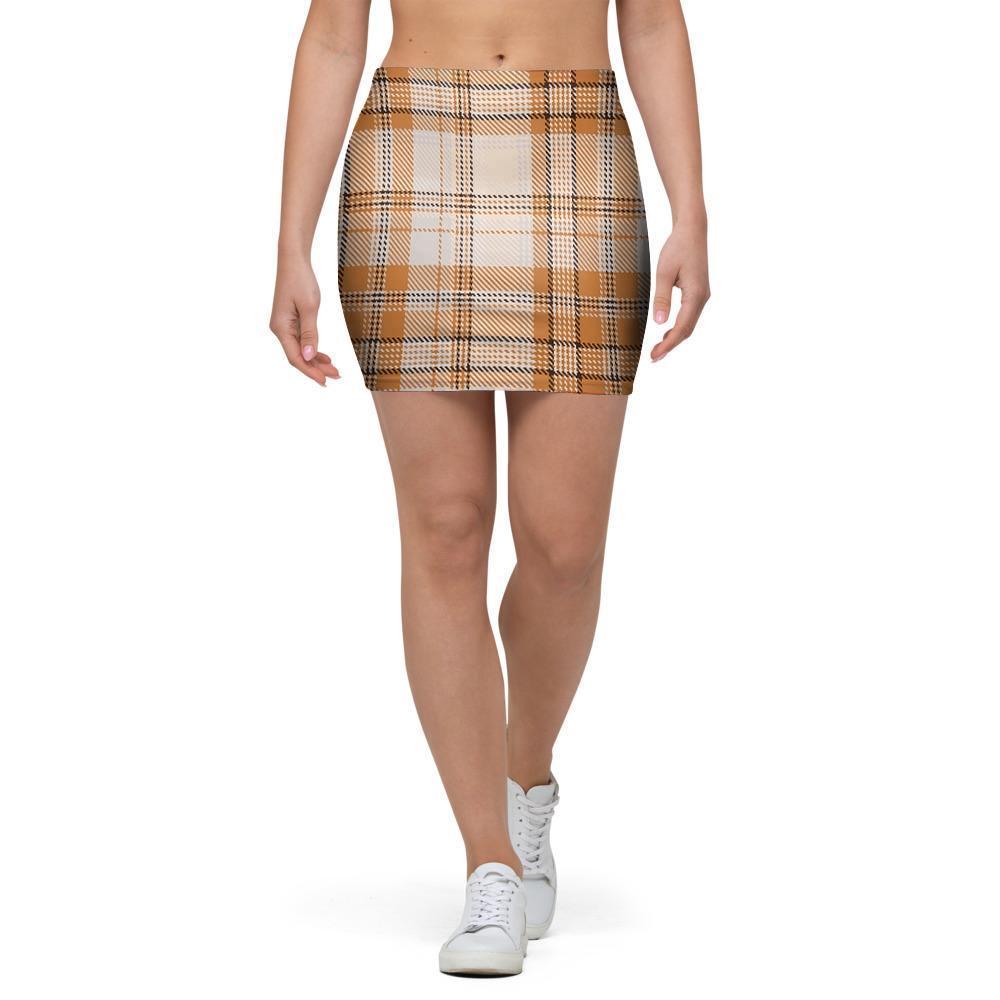 Beige Plaid Tartan Print Mini Skirt-grizzshop