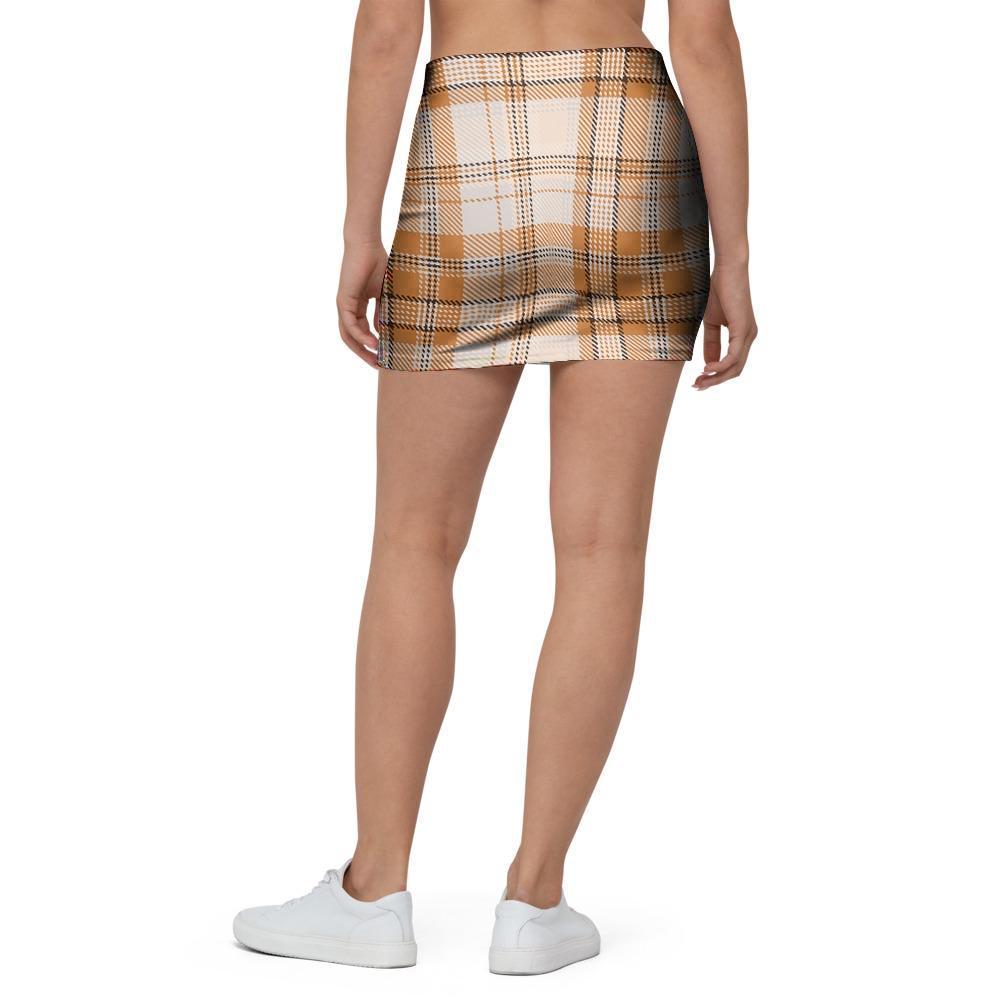 Beige Plaid Tartan Print Mini Skirt-grizzshop