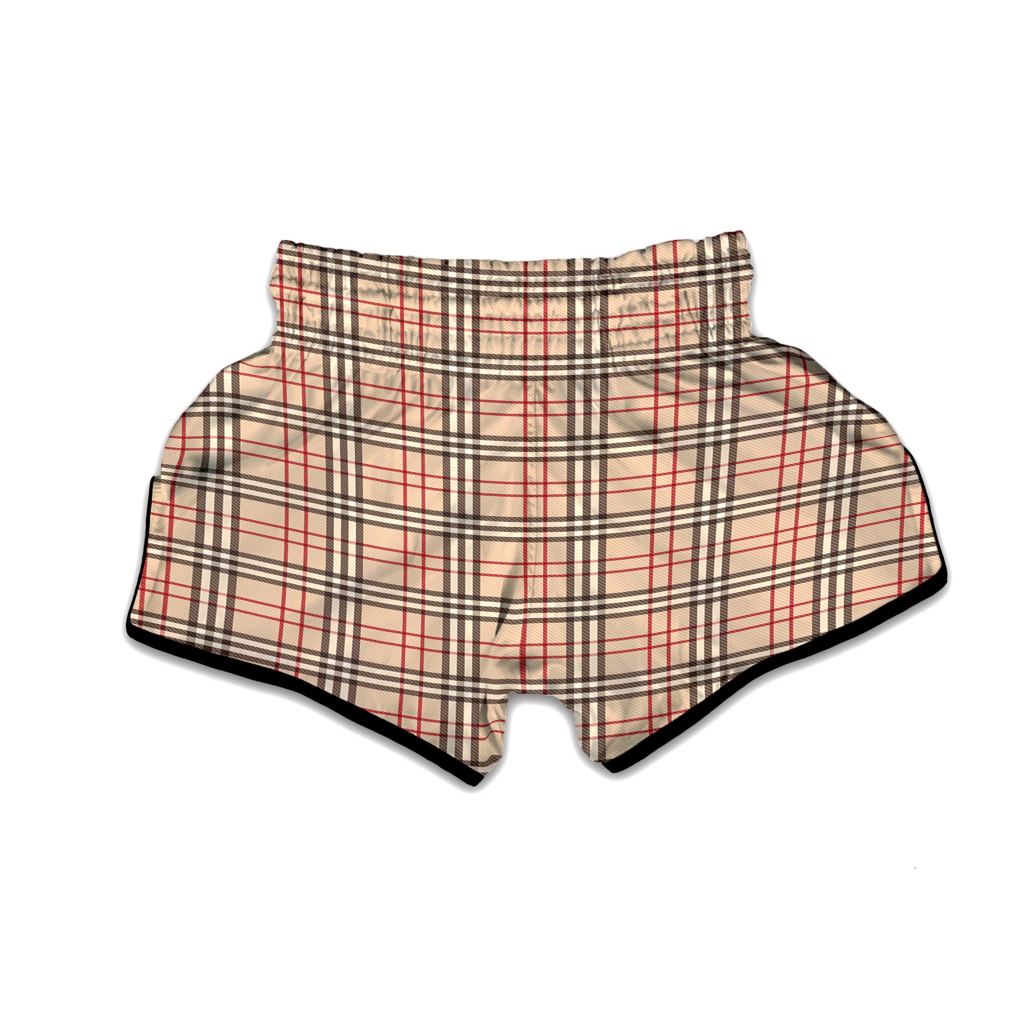 Beige Plaid Tartan Print Muay Thai Boxing Shorts-grizzshop