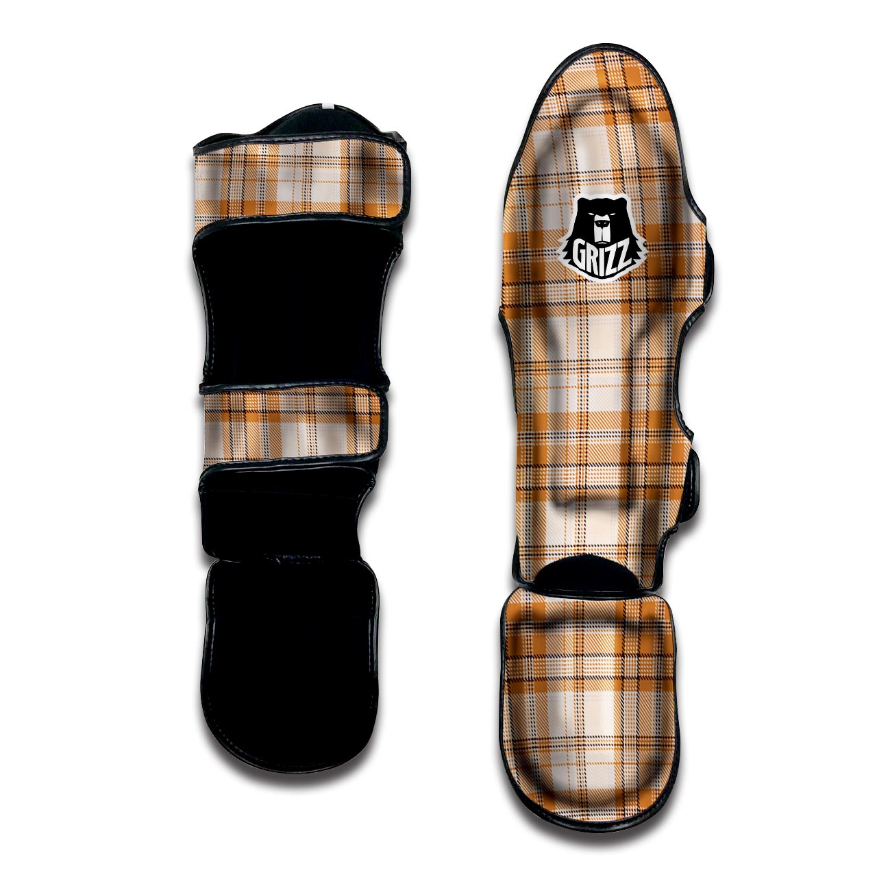 Beige Plaid Tartan Print Muay Thai Shin Guard-grizzshop