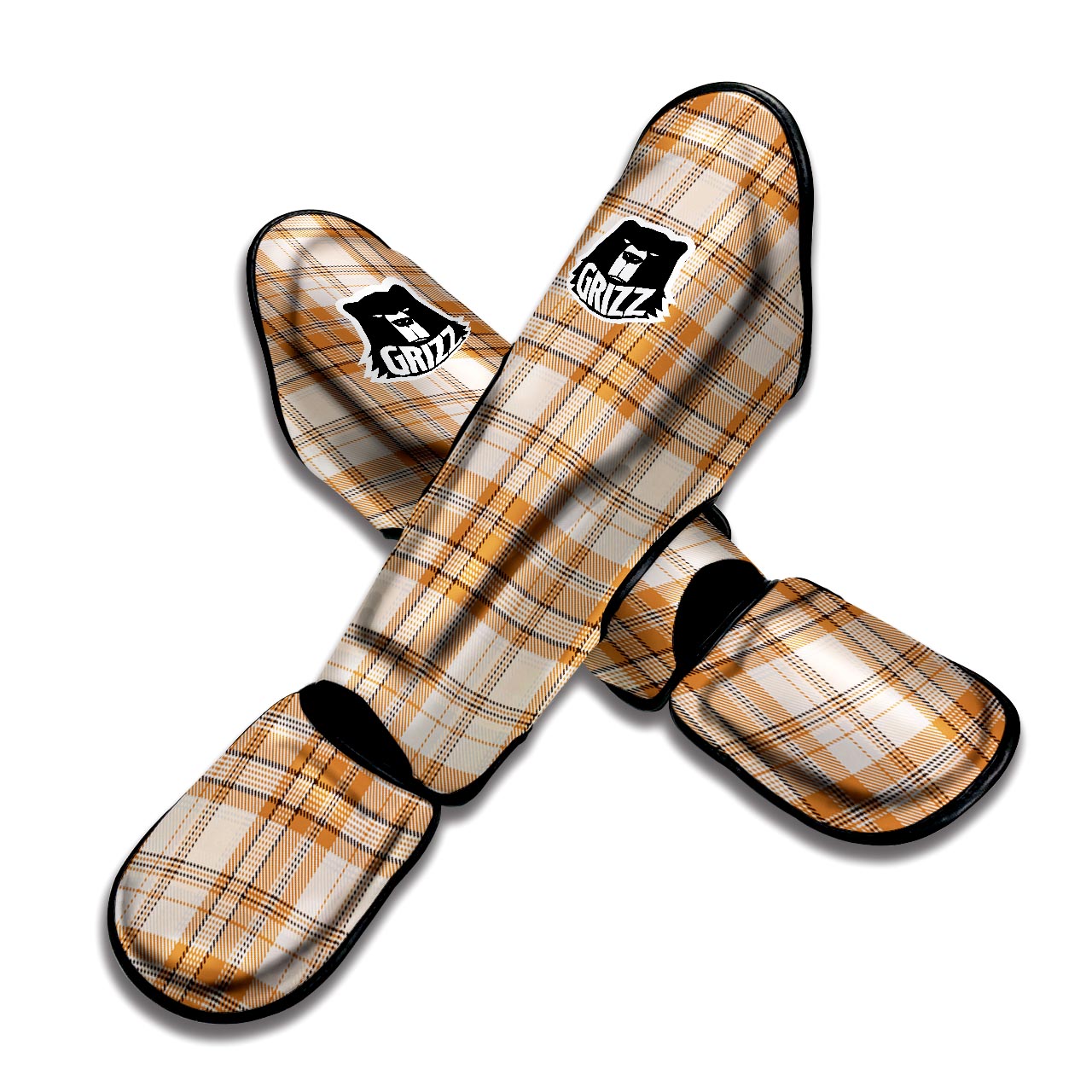 Beige Plaid Tartan Print Muay Thai Shin Guard-grizzshop